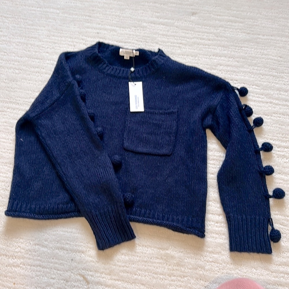 NWT Lulu Sidonio X Molly Bracken knitted pom Pom sweater navy blue size S